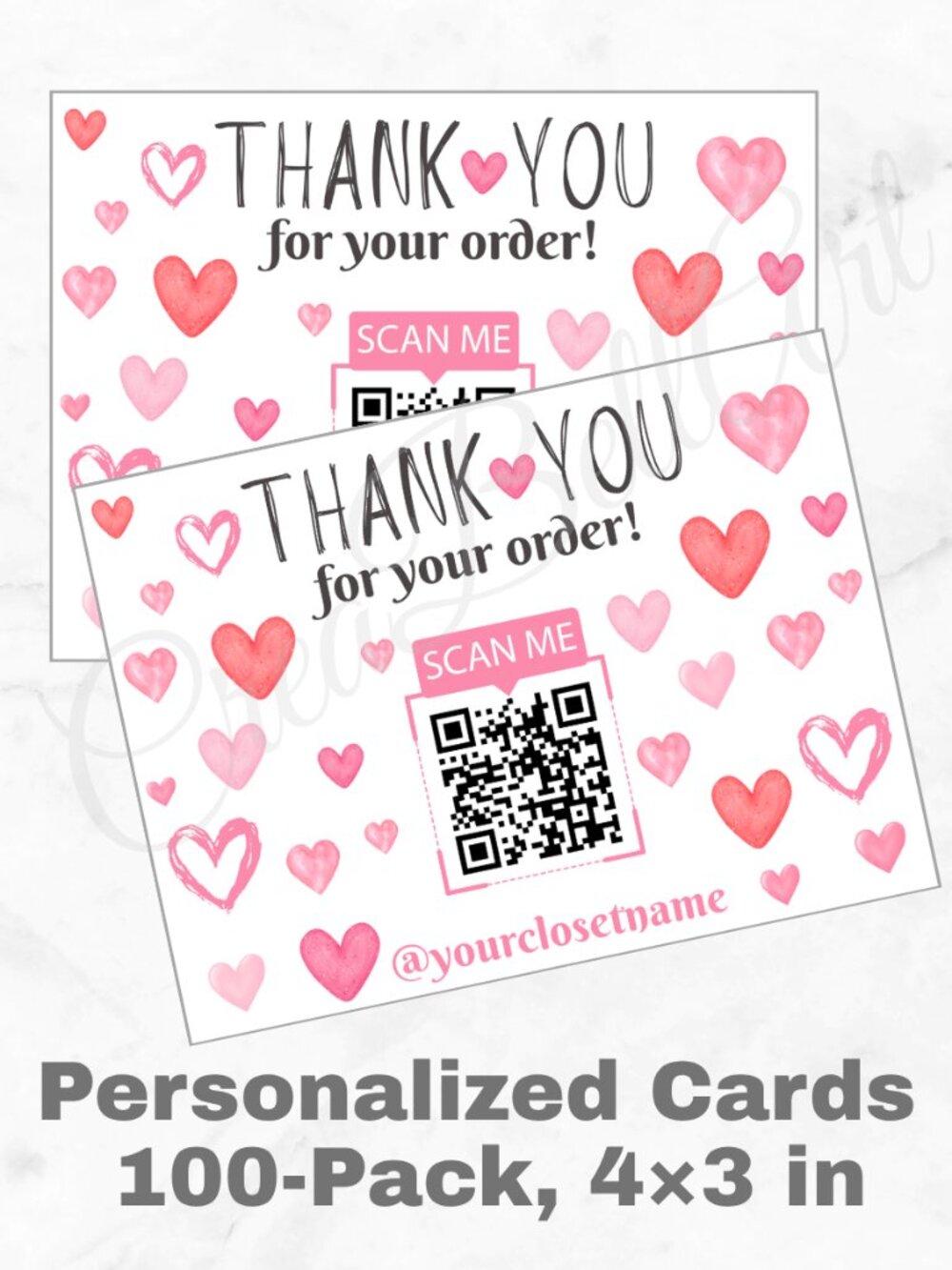 100 Personalized QR Code Thank You Cards Small Business, 4×3 in